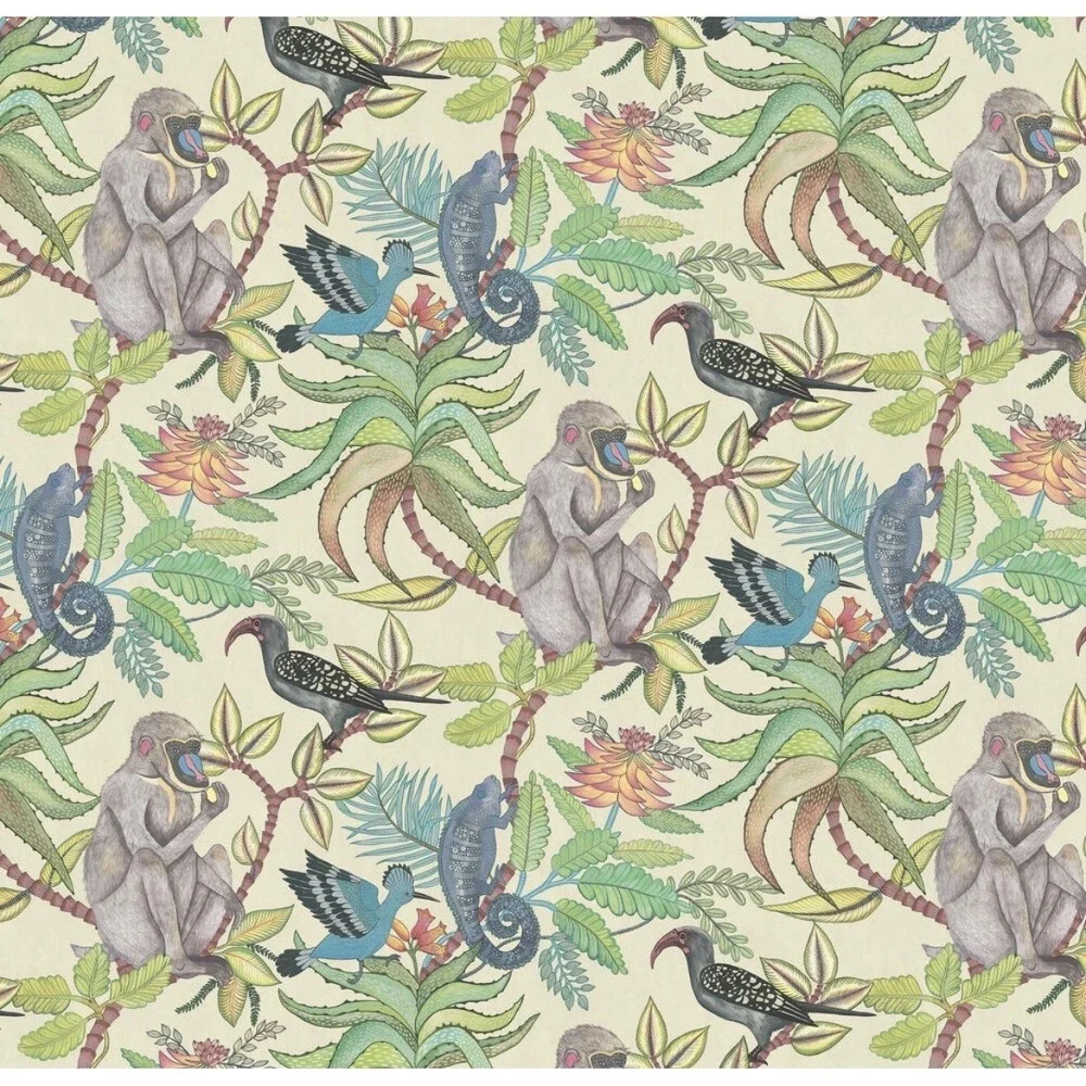 Cole & Son Savuti Wallpaper‎ Roll New Sealed Jungle Baboon Chameleon Designer